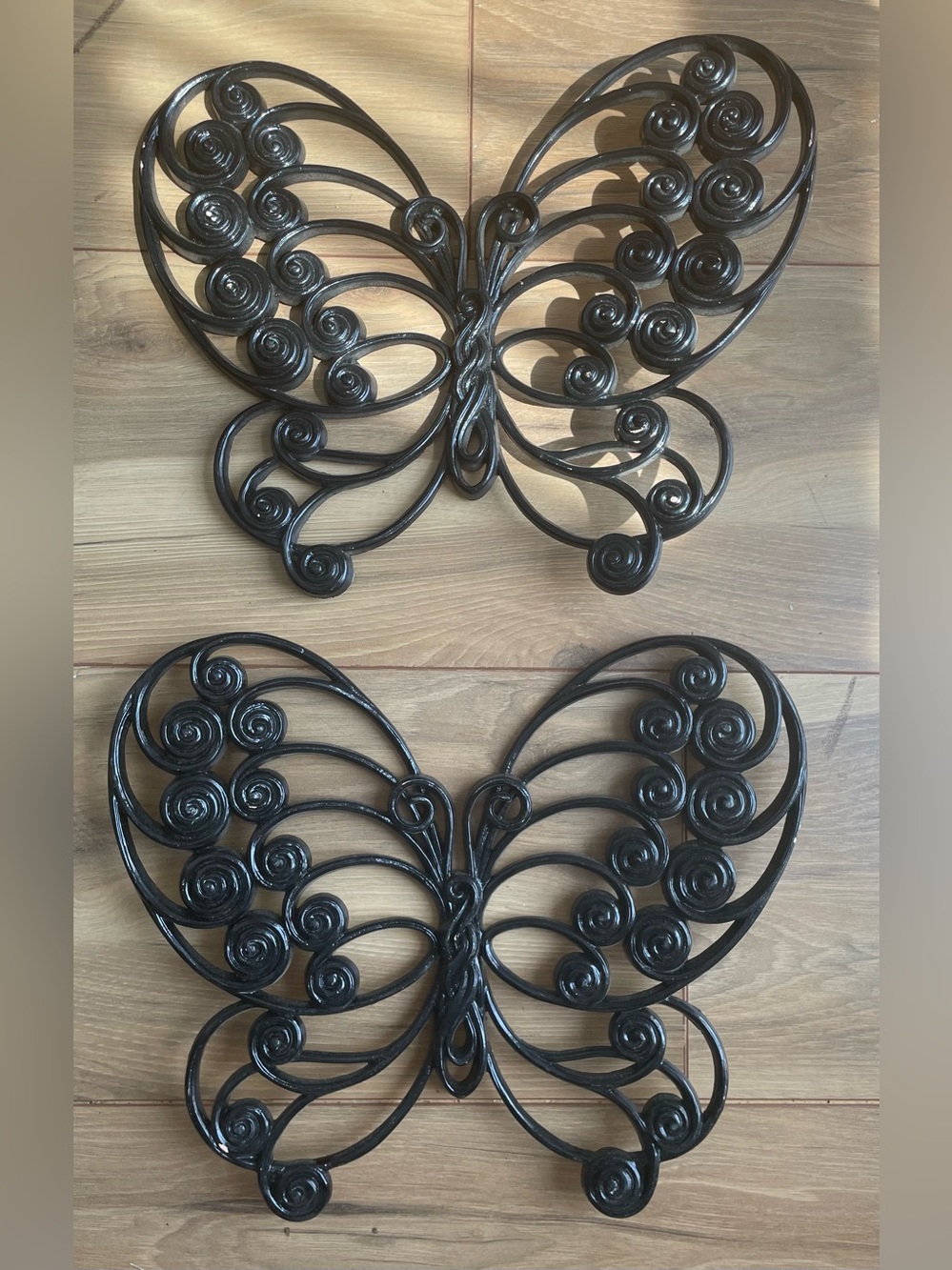 Vintage Burwood Products Butterfly Wall Decor Pair Black Scrollwork MCM 1629